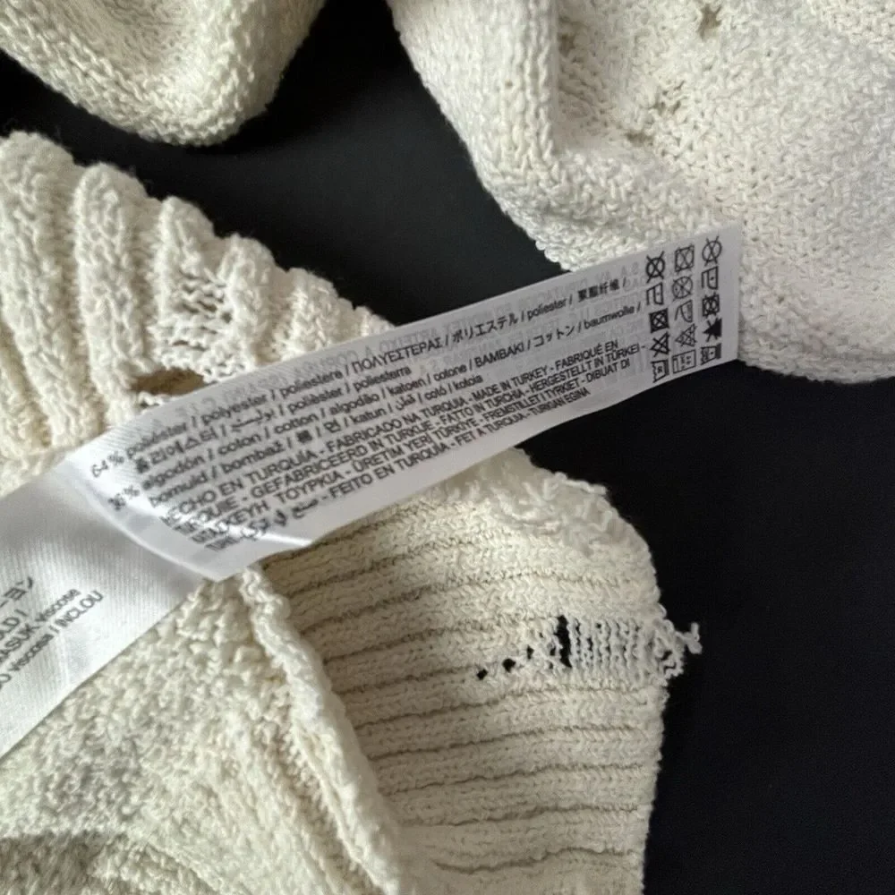 Zara Ripped Open Knit Sweater‎ Cream Womens Medium Crochet Distressed Spain NWT - Picture 9 of 12